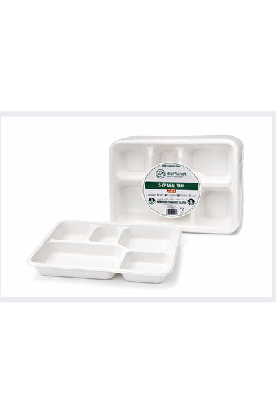 BioPlanet 5CP Meal Tray - 15PCS Sleeve - Biodegradable Bagasse Tableware