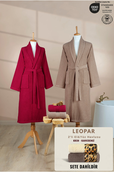 Ellaline 4-Piece Striped Şalyaka Bathrobe Set 100% Cotton Certified + Leopar ...