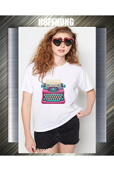 HOFFNUNG Unisex Short Sleeve Round Neck Typewriter Printed Solid Color Tshirt