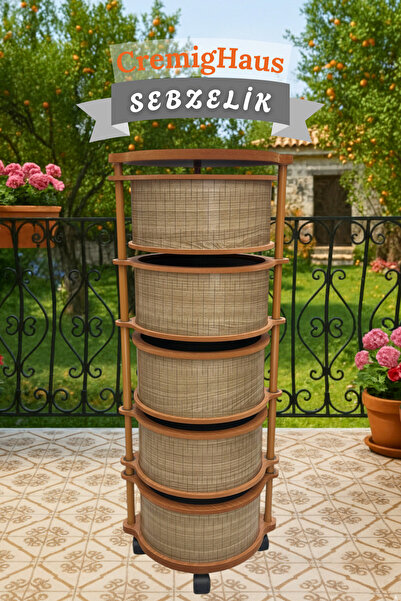 CremigHaus Ahşap Sebzelik Geleneksel Tasarım Yuvarlak Ihlamur Desenli 5 x 5 k...