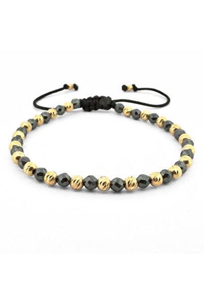 Onixbox Bracelet with Silver Beads 925 Gold Plated 18K 4mm, Faceted Hematite ...