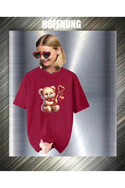 HOFFNUNG Unisex Short Sleeve Round Neck Bear Key Printed Solid Color Tshirt