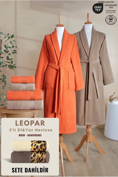 Ellaline 6-Piece Striped Bathrobe Family Set 100% Cotton Certified + Leopar 2...