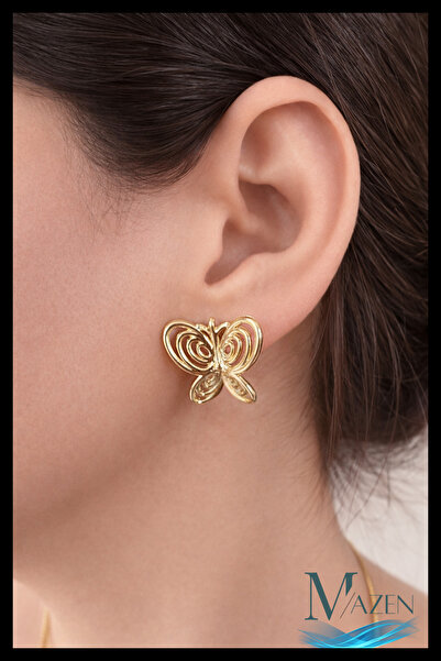 MAZEN Butterfly Figured Earrings Without Hangers |   Vintage Minimal Model | ...