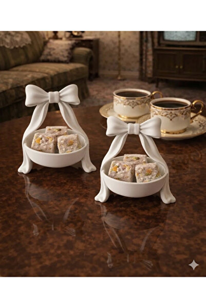 HEDİX DİGİTAL Beyaz Fiyonk Dekoratif Lokumluk & Şekerlik (İkili Set)”