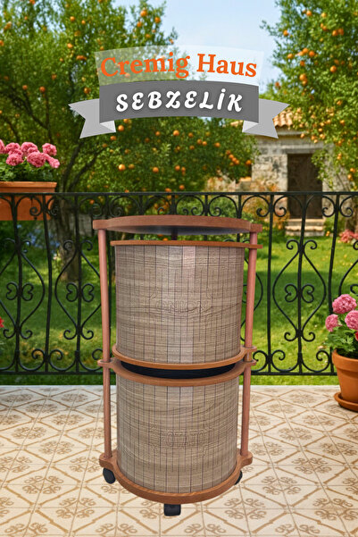 CremigHaus Ahşap Sebzelik Geleneksel Tasarım Yuvarlak Ihlamur Desenli 2 x 7 k...