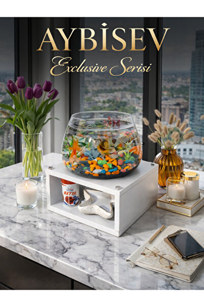 Okay Beta Fanus Akvaryum Dekoratif Masa Üstü Balık Fanusu Modern Ev Ofis Deko...