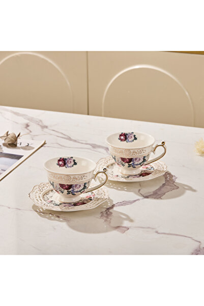 Malooki Set of 2 coffee cups with 2 round porcelain saucers 200 ml - elegant ...