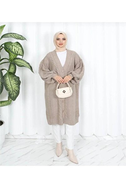 MODAMÜNASİP Hair Braided Balloon Sleeve Knitwear Cardigan