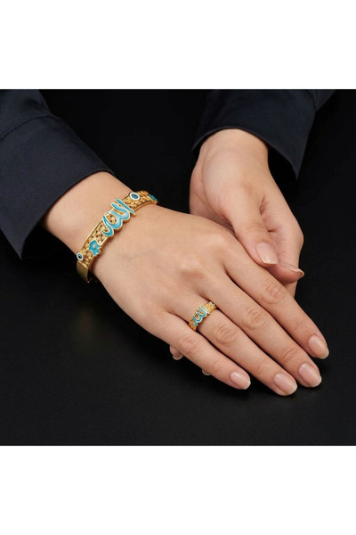 Generic طقم سوار وخاتم بخط "الله" مع عين الحسد - مجوهرات عصرية مطلية بالمينا ...