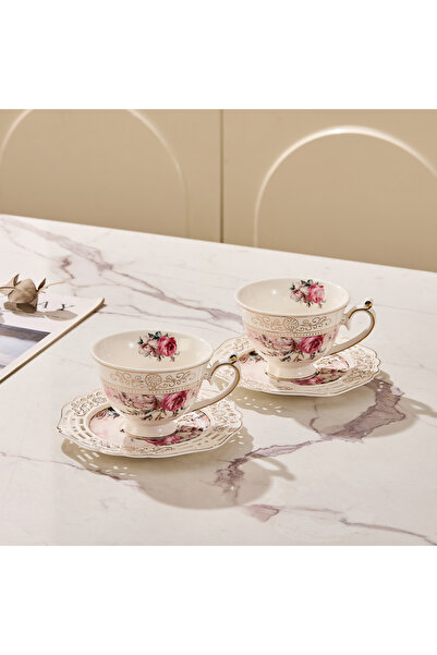 Malooki Set of 2 coffee cups with 2 round porcelain saucers 200 ml - elegant ...