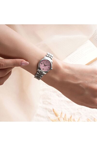 Pierre Cardin Dial Pink Cord Silver Color 28 mm Steel Women Wristwatch and Br...