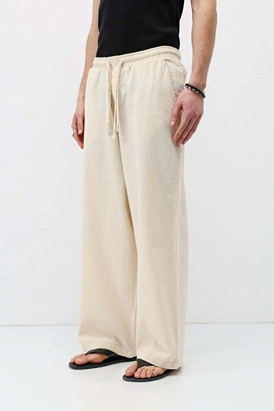 VAMOSCLO Super Baggy Fit Linen Trousers Natural