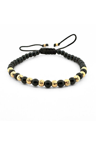 Onixbox Bracelet with 10 Silver Beads Plated with 18K Gold, Glossy Onyx 4mm, ...
