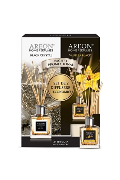 Areon Set of 2 Room Perfume Vanilla Black + Black Crystal 150 ml, Sticks