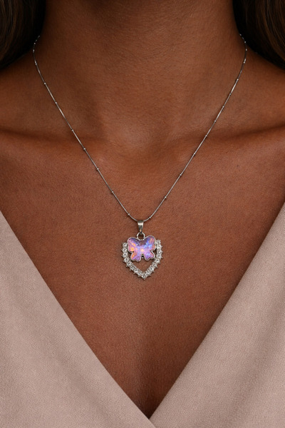 Accessories Butterfly Kalp Çelik Kolye