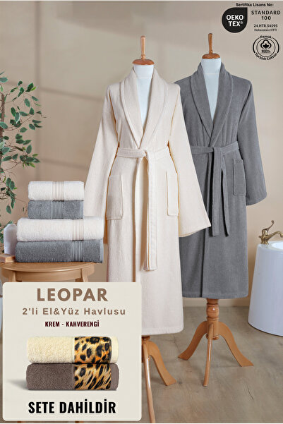 Ellaline 6-Piece Striped Bathrobe Family Set 100% Cotton Certified + Leopar 2...