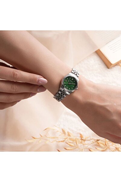 Pierre Cardin Dial Green Band Silver Color 28 mm Steel Women Wristwatch and B...