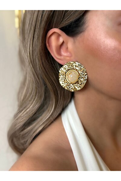 La'Bien Large Vip Earrings with Cream Details and Gold Plating