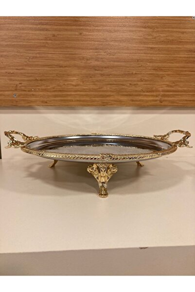 PLUS HOME Presentation Plate Tray Round with Handle and Stand 30 cm Casted Ed...