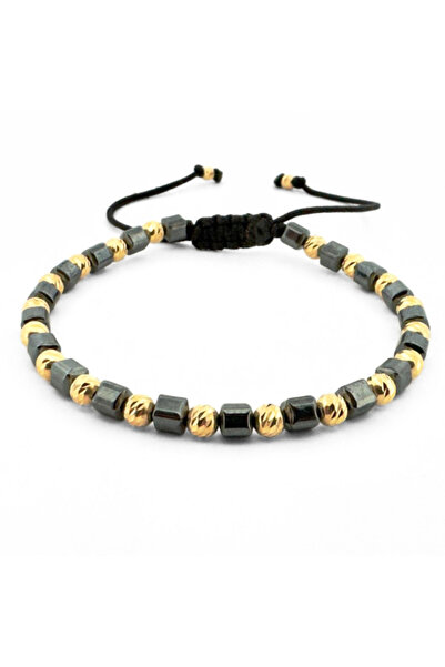Onixbox Bracelet with Silver Beads 925 Gold Plated 18K 4mm, Hematite Cubic St...