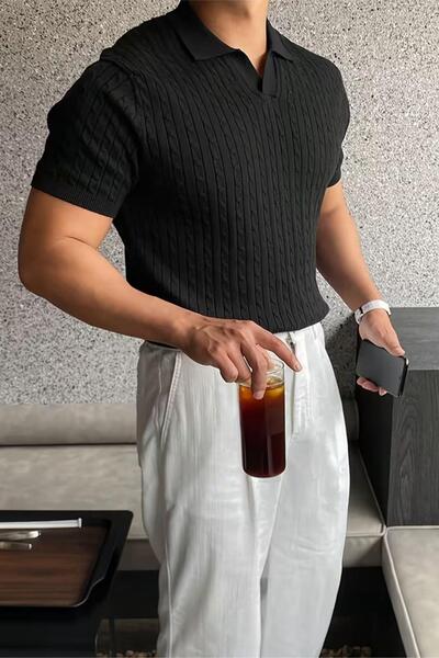 since 1990 man Manitalyan Style V-Neck Hair Knitted Detail Slim Fit Knitwear ...