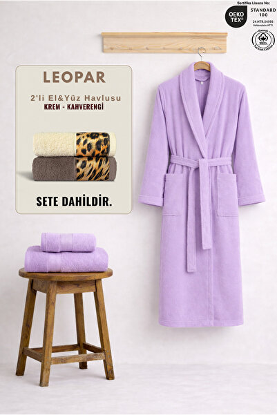 Ellaline 3-Piece Women's Shawl Bathrobe Set 100% Cotton Certified +Leopar 2-P...