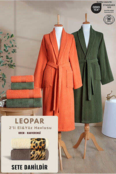 Ellaline 6-Piece Striped Bathrobe Family Set 100% Cotton Certified + Leopar 2...