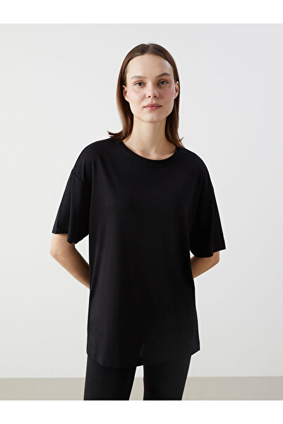 LC Waikiki تي شيرت رياضي نسائي أسود كبير الحجم قماش مودال مزيج الألوان