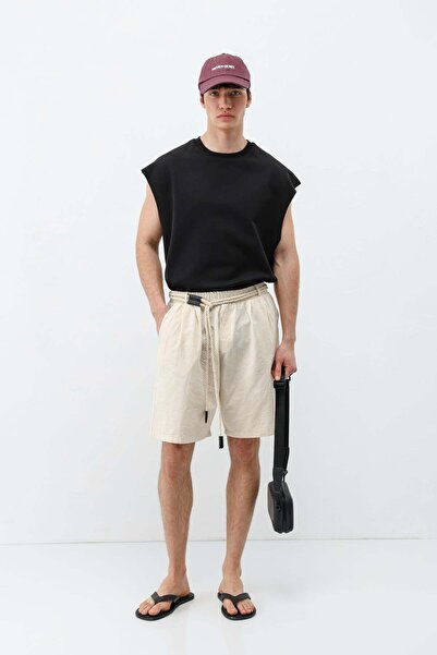 VAMOSCLO حزام قطعة شورت كبير الحجم كتان طبيعي