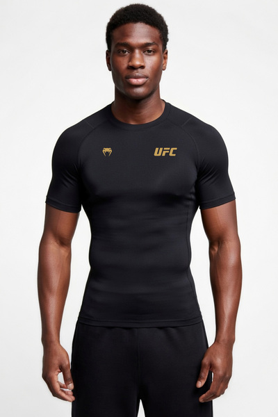 Flex Premium UFC Gold Logo Siyah Kısa Kol Compression Erkek T-Shirt Spor Gym ...