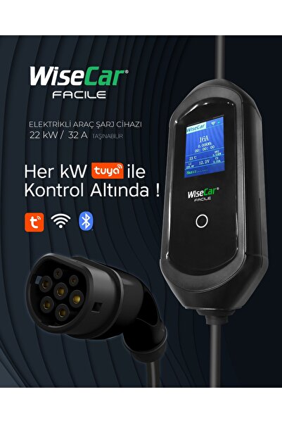 WiseCar Facile 22 kW 32A Mobil Uygulamalı Taşınabilir Elektrikli Araç Şarj Cihazı Tuya Smart