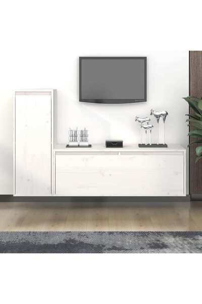 Concept Comode TV, 2 buc., alb, lemn masiv de pin