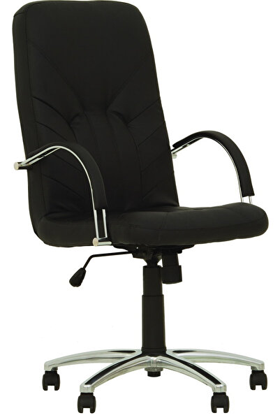 Concept Mobili Εκτελεστική καρέκλα MAVIS STEEL CHROME, Μαύρο οικολογικό Δερμά...