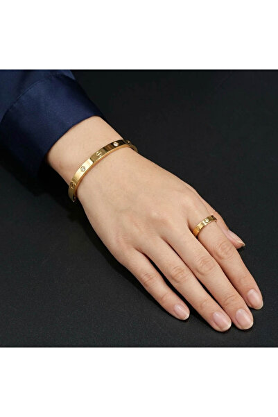 Generic طقم سوار وخاتم بتصميم لولبي - لون ذهبي مع أحجار لامعة | مجوهرات عصرية...