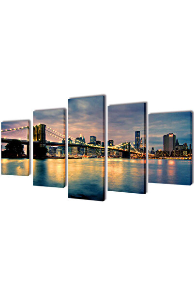 Concept Set tablouri perete din pânză, podul Brooklyn, vedere râu, 200x100 cm