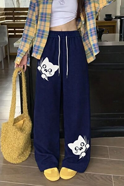 Le Vion Oversized Wide Leg Relaxed Fit Women's Sweatpants with Print Detail