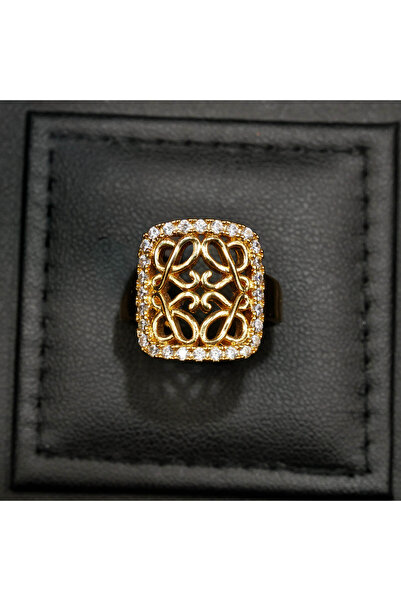 Generic Gold Tone Statement Ring with Filigree Design & Sparkling Border – Bo...