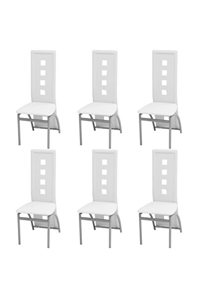 Concept Καρέκλες κουζίνας, 6 τεμ., λευκές, οικολογικό Δερμάτινο