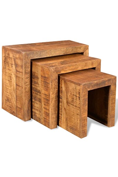 Concept Σετ τραπεζιών 3 τεμαχίων με στοίβα, από μασίφ ξύλο μάνγκο