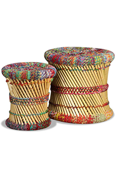 Concept Chindi detail stools, 2 pcs., multicolor, Bamboo