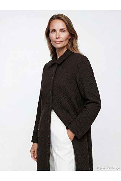 LC Waikiki Καφέ πουκάμισο με υφή γιακά, γυναικεία φεράλα