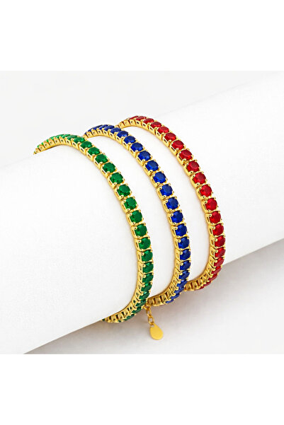 Onixbox Set of 3 Tennis Bracelets Plated with 18K Gold - Adjustable Sizes - C...