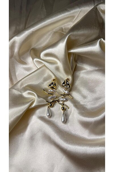 BUSİELLE JEWELRY Pearl Drop Dangle Fishbone Earrings