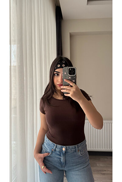 Siner Fashion Women's Brown Crew Neck Cotton Pack Soft Basic Blouse