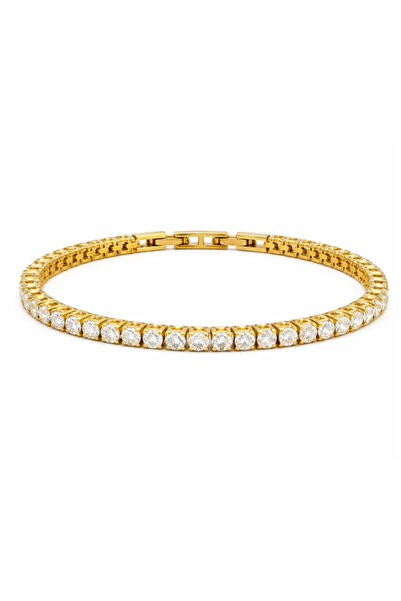 Onixbox Golden Tennis Bracelet Made of Stainless Steel with White Zircon Crys...