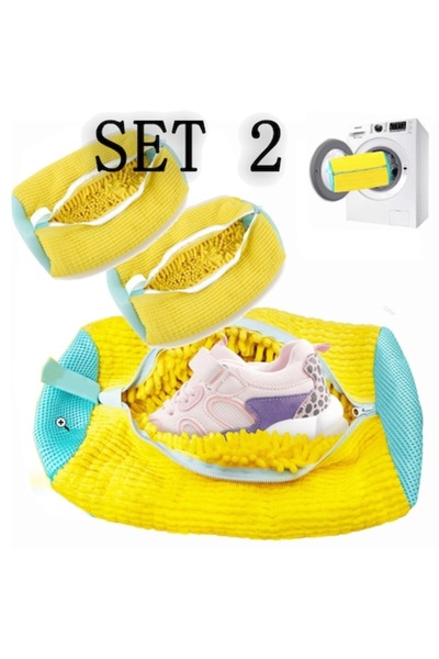 Trendily Set de 2 saci de spălat pentru încălțăminte, galbeni, poliester, cu ...