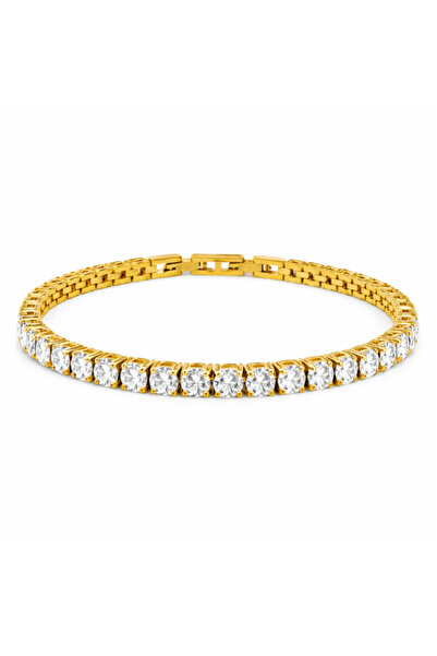 Onixbox Golden Tennis Bracelet Made of Stainless Steel with White Zircon Crys...