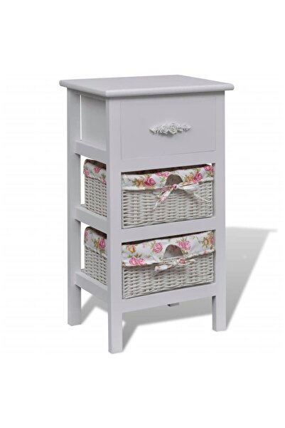 Concept Dulap cu 1 sertar și 2 coșuri, alb, lemn de paulownia