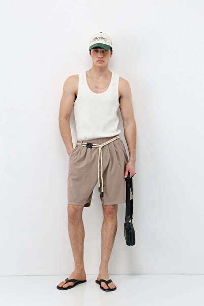 VAMOSCLO Belt Li Oversized Linen Shorts Stone